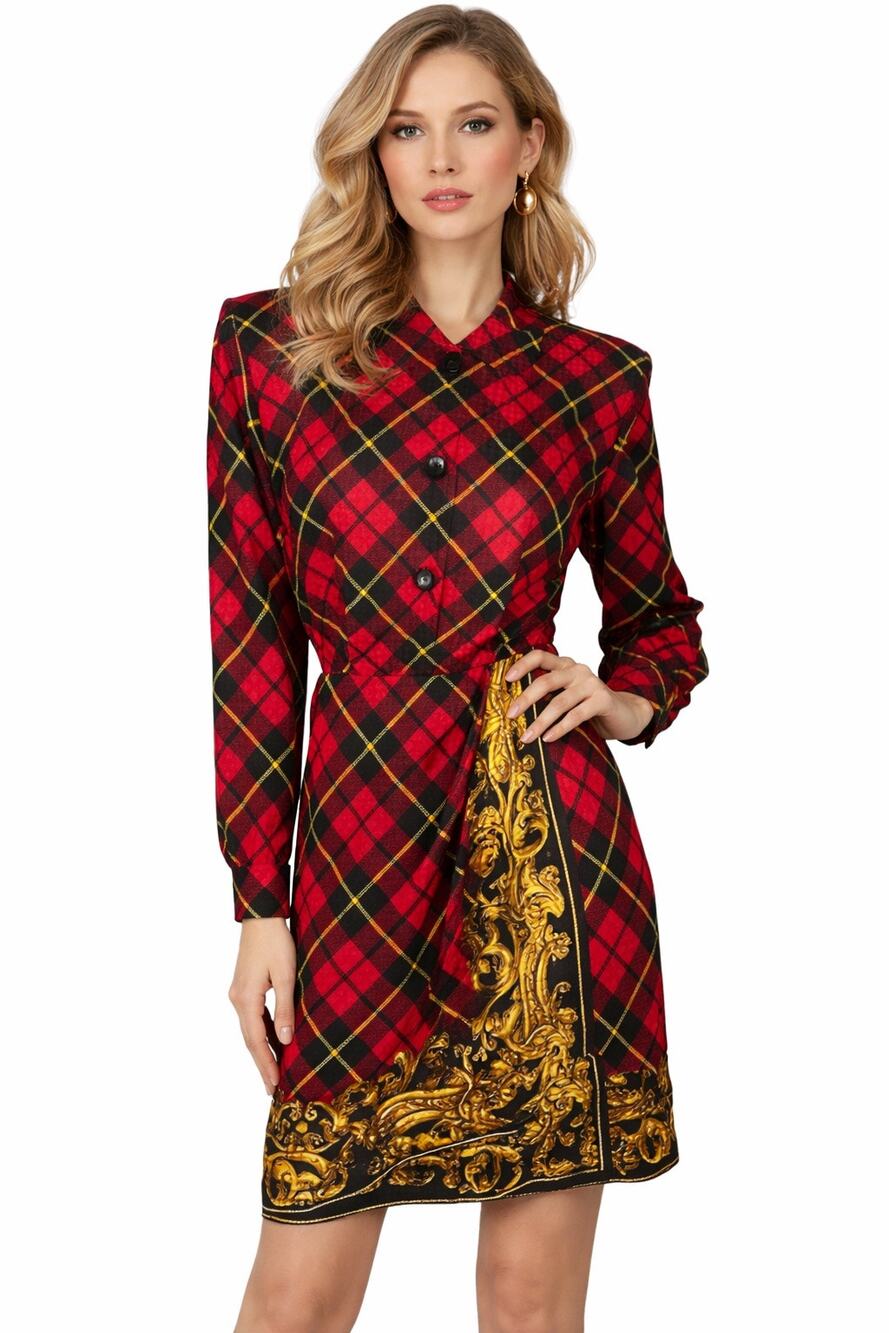 NWT Vintage 1990s Maggy London Silk Tartan Baroque Dress small